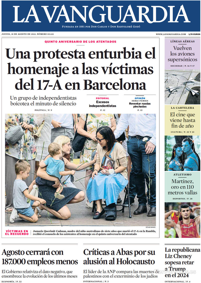 Portada La Vanguardia 2022-08-19