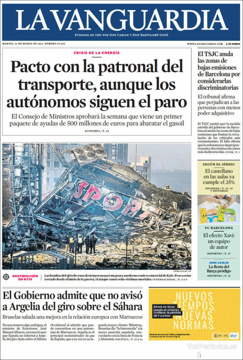 Portada La Vanguardia 2022-03-23