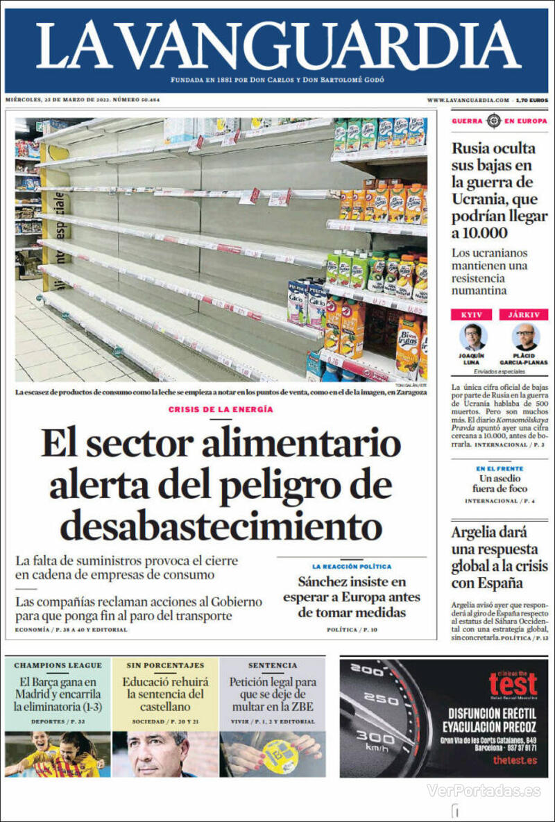 Portada La Vanguardia 2022-03-24