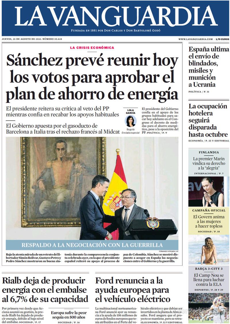 Portada La Vanguardia 2022-08-26