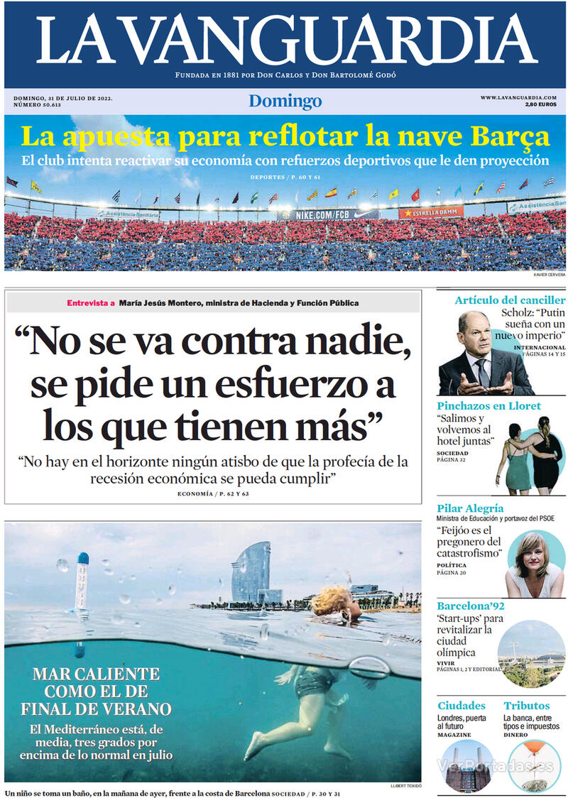 Portada La Vanguardia 2022-08-01