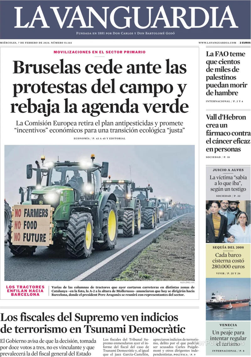 Portada La Vanguardia 2024-02-08