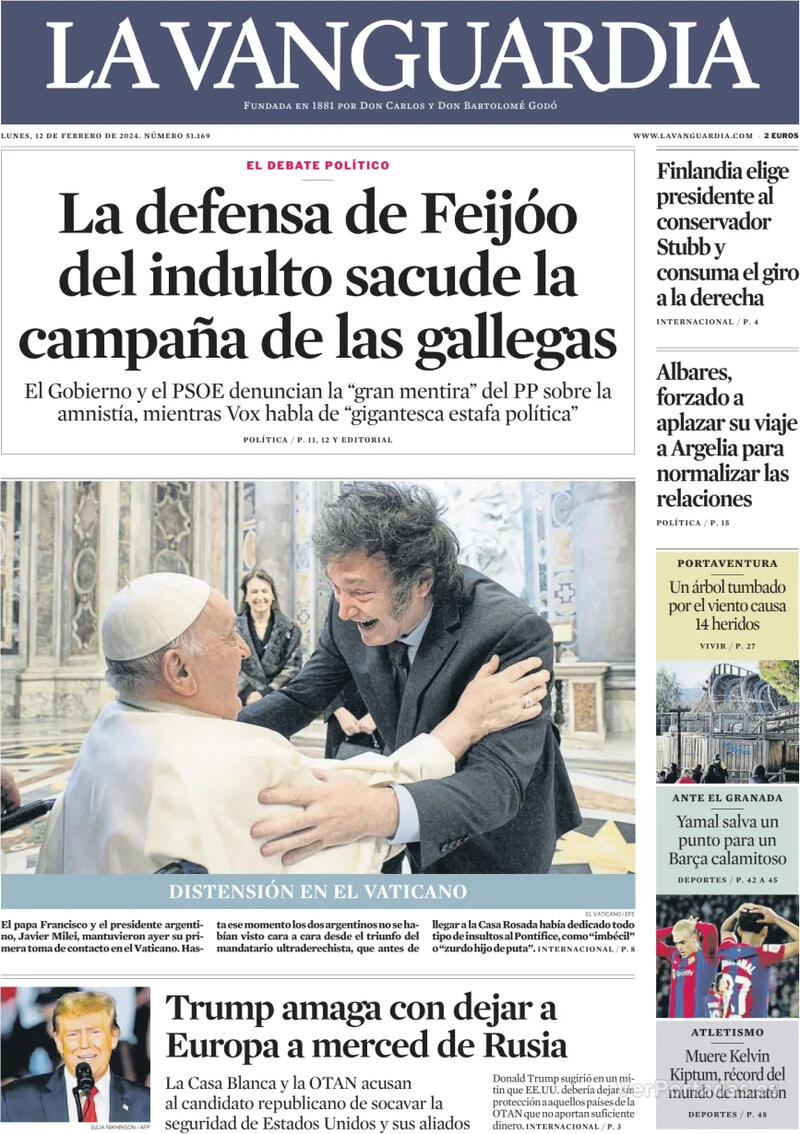 Portada La Vanguardia 2024-02-13