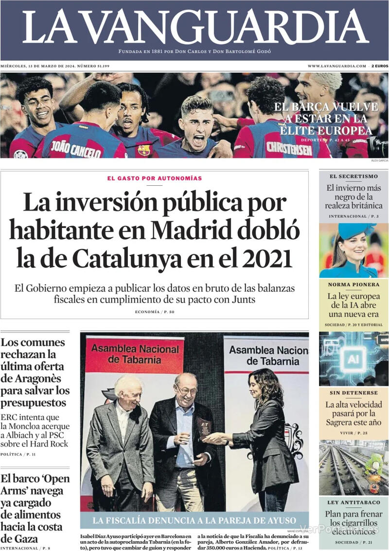 Portada La Vanguardia 2024-03-14