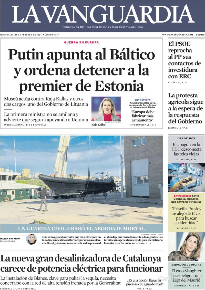 Portada La Vanguardia 2024-02-15