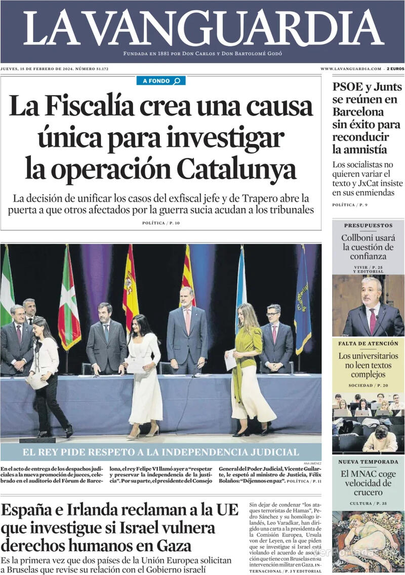 Portada La Vanguardia 2024-02-16