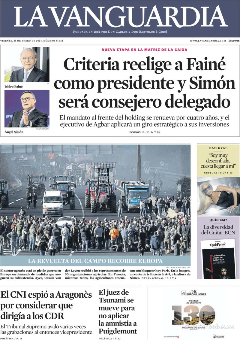 Portada La Vanguardia 2024-01-27