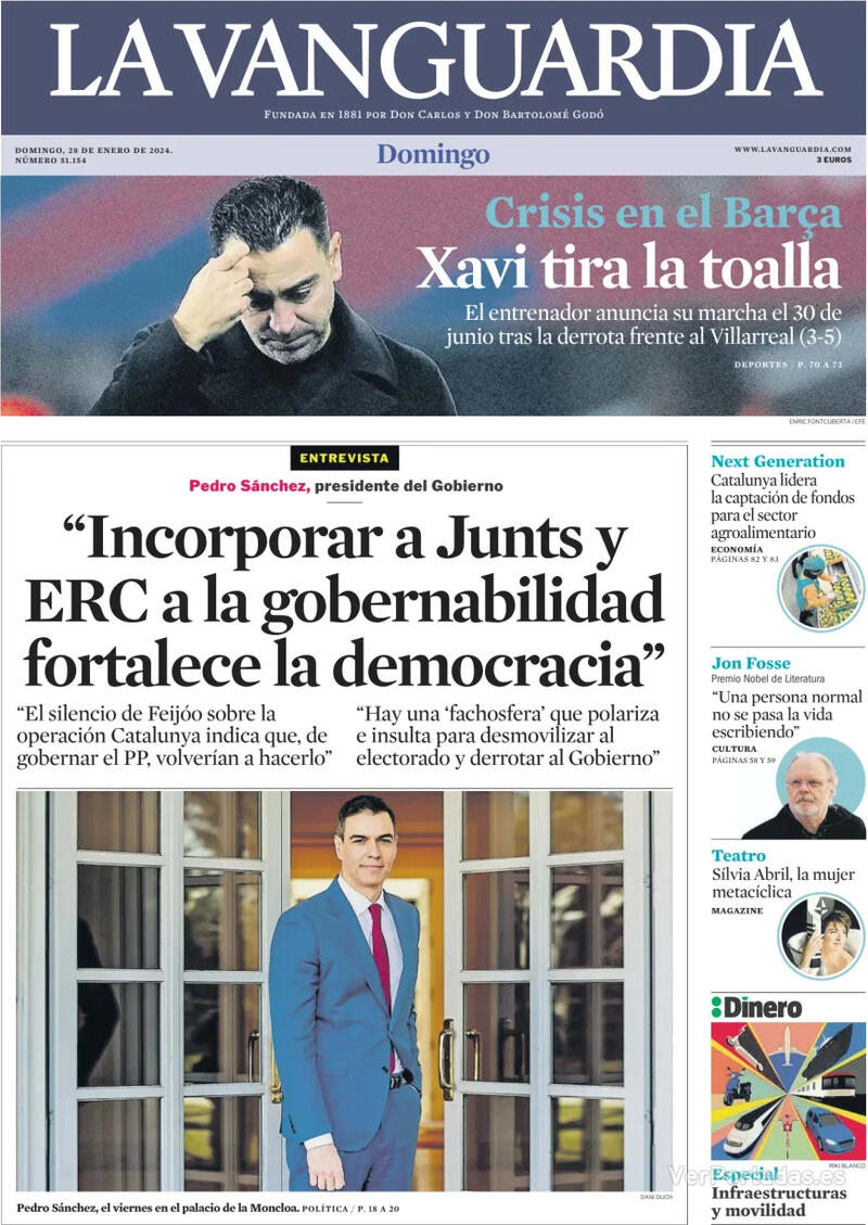 Portada La Vanguardia 2024-01-29