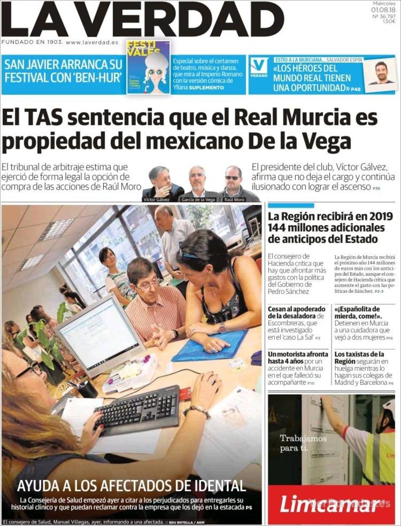 Portada Última Hora 2018-08-01
