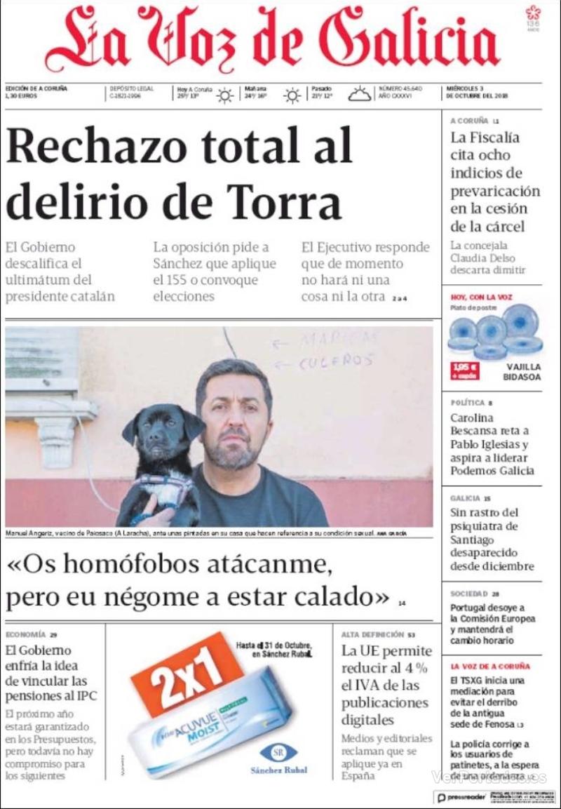 Portada La Voz de Galicia 2018-10-04