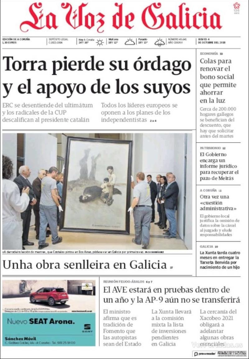 Portada La Voz de Galicia 2018-10-05