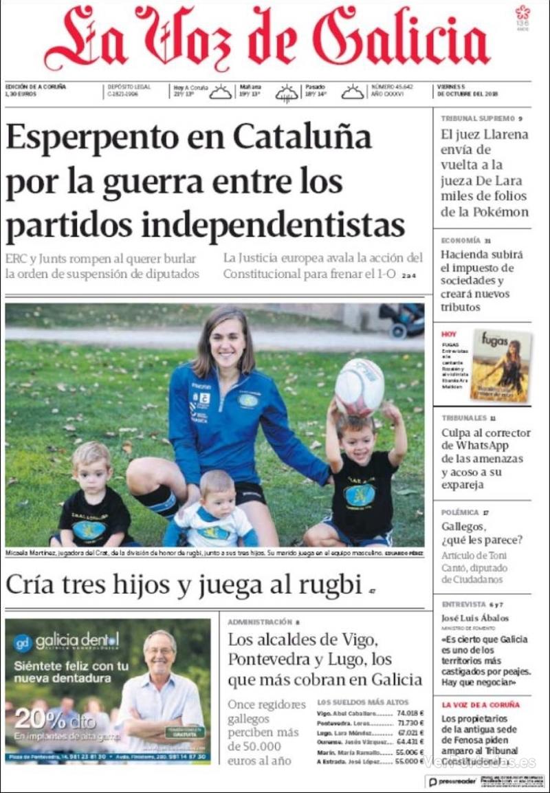 Portada La Voz de Galicia 2018-10-06