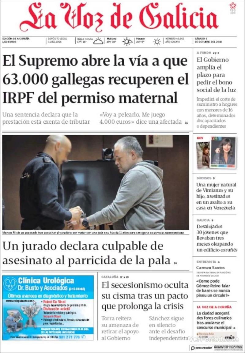 Portada La Voz de Galicia 2018-10-07