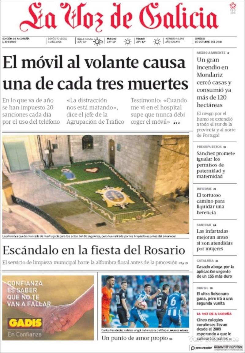 Portada La Voz de Galicia 2018-10-09