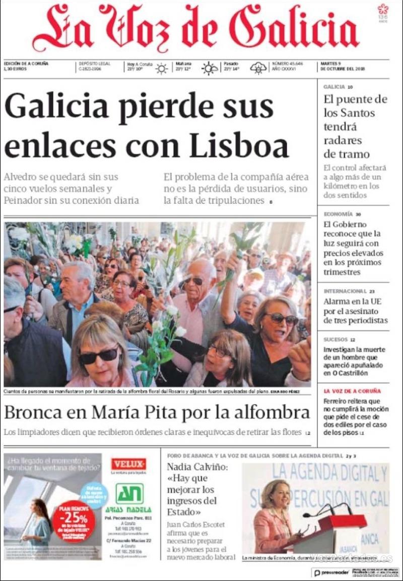 Portada La Voz de Galicia 2018-10-10