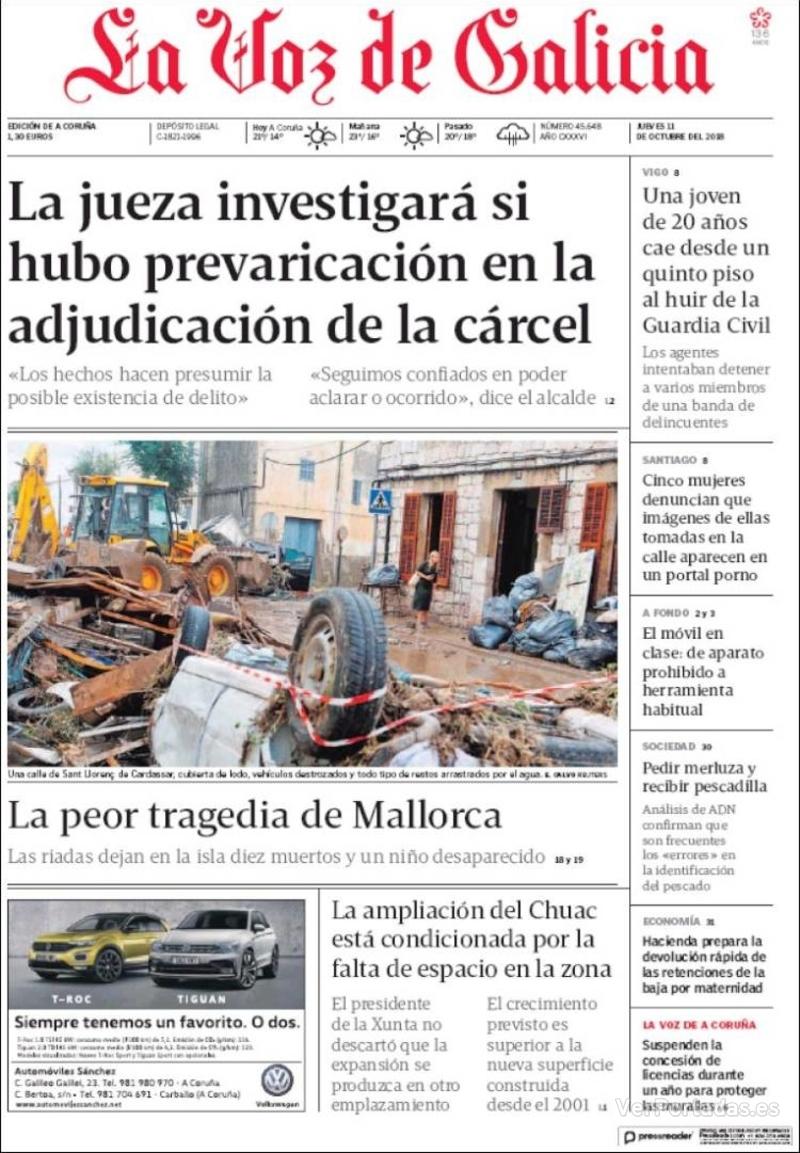 Portada La Voz de Galicia 2018-10-12