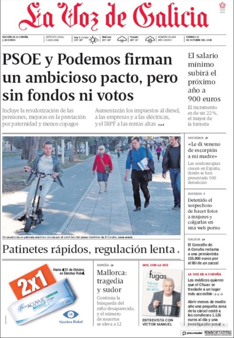 Portada La Voz de Galicia 2018-10-13