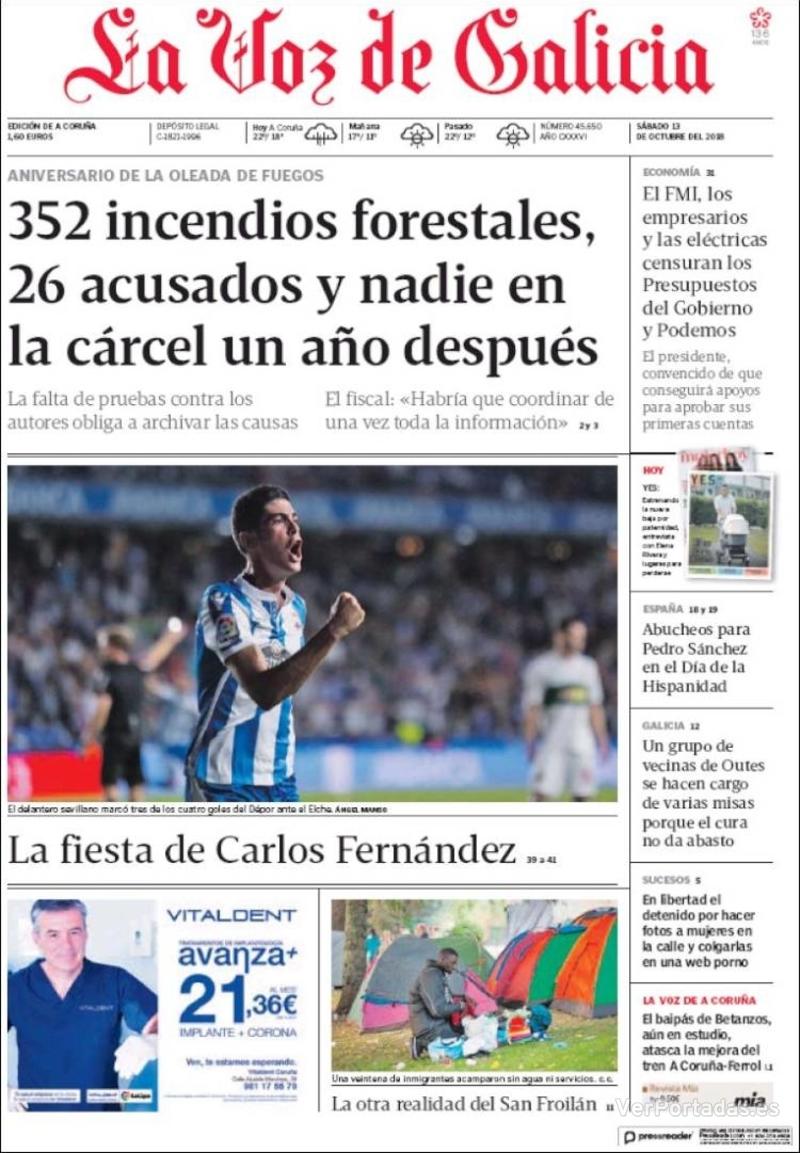 Portada La Voz de Galicia 2018-10-14