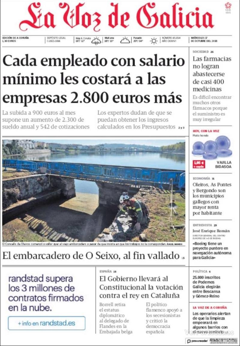 Portada La Voz de Galicia 2018-10-18