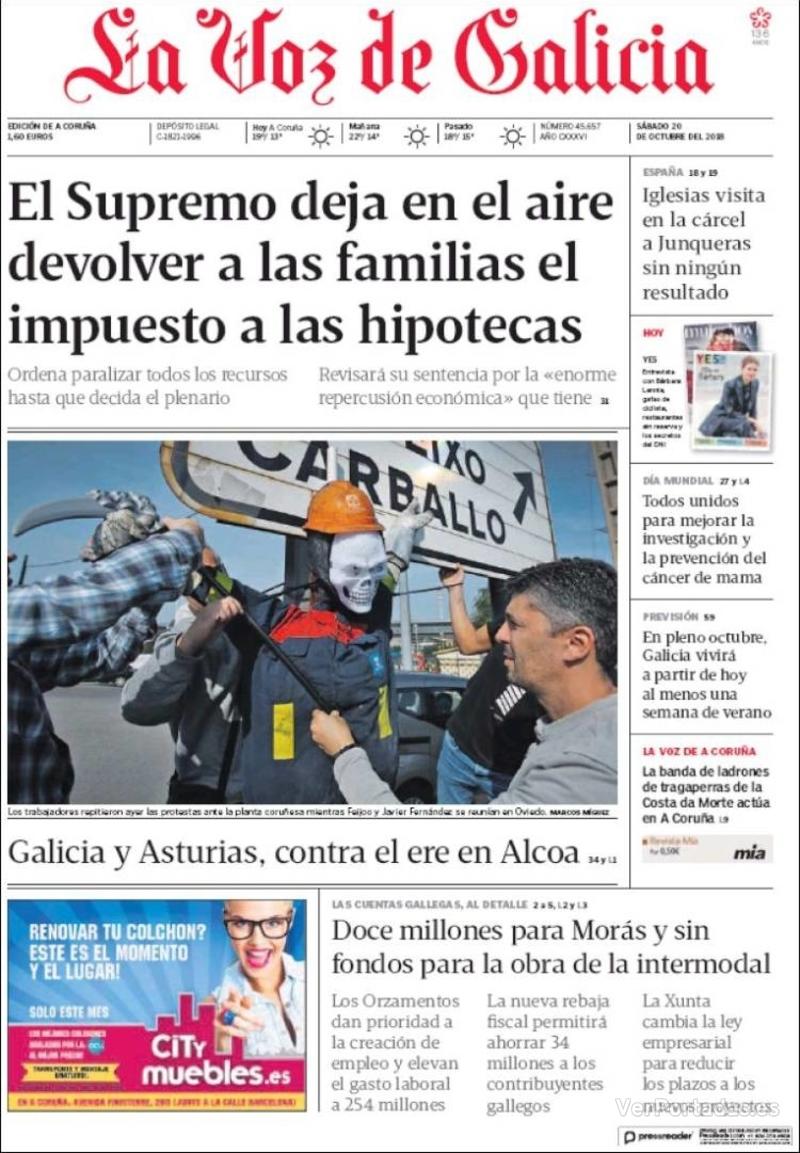 Portada La Voz de Galicia 2018-10-21