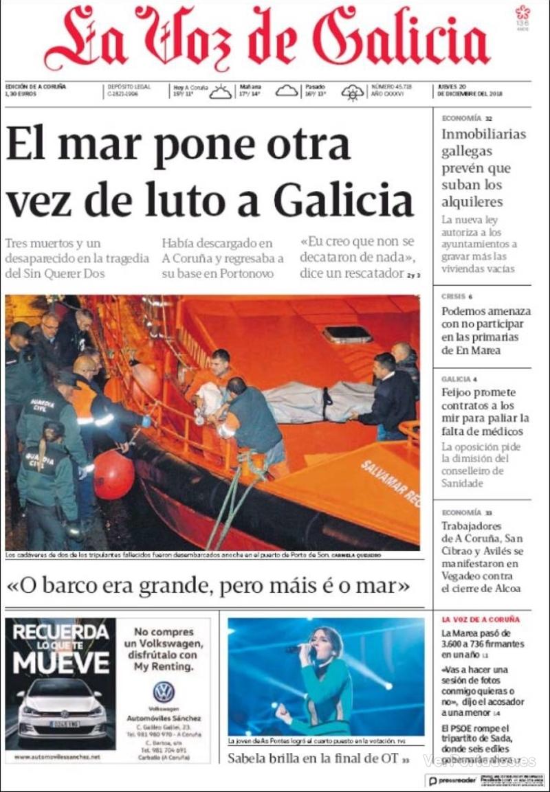 Portada La Voz de Galicia 2018-12-21