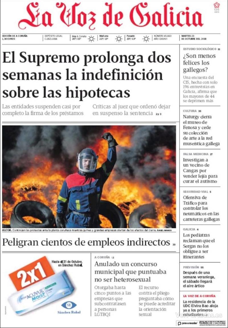 Portada La Voz de Galicia 2018-10-24