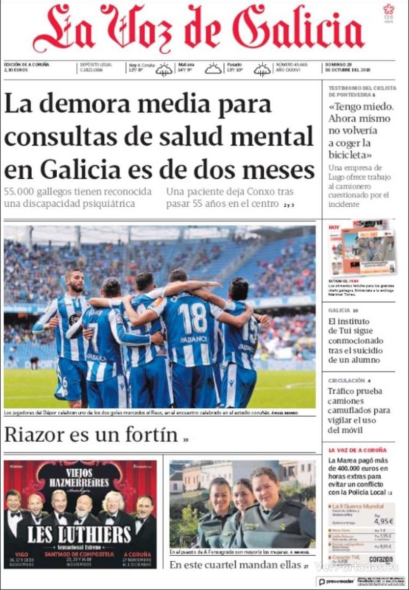 Portada La Voz de Galicia 2018-10-29