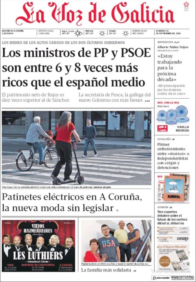 Portada La Voz de Galicia 2018-10-01