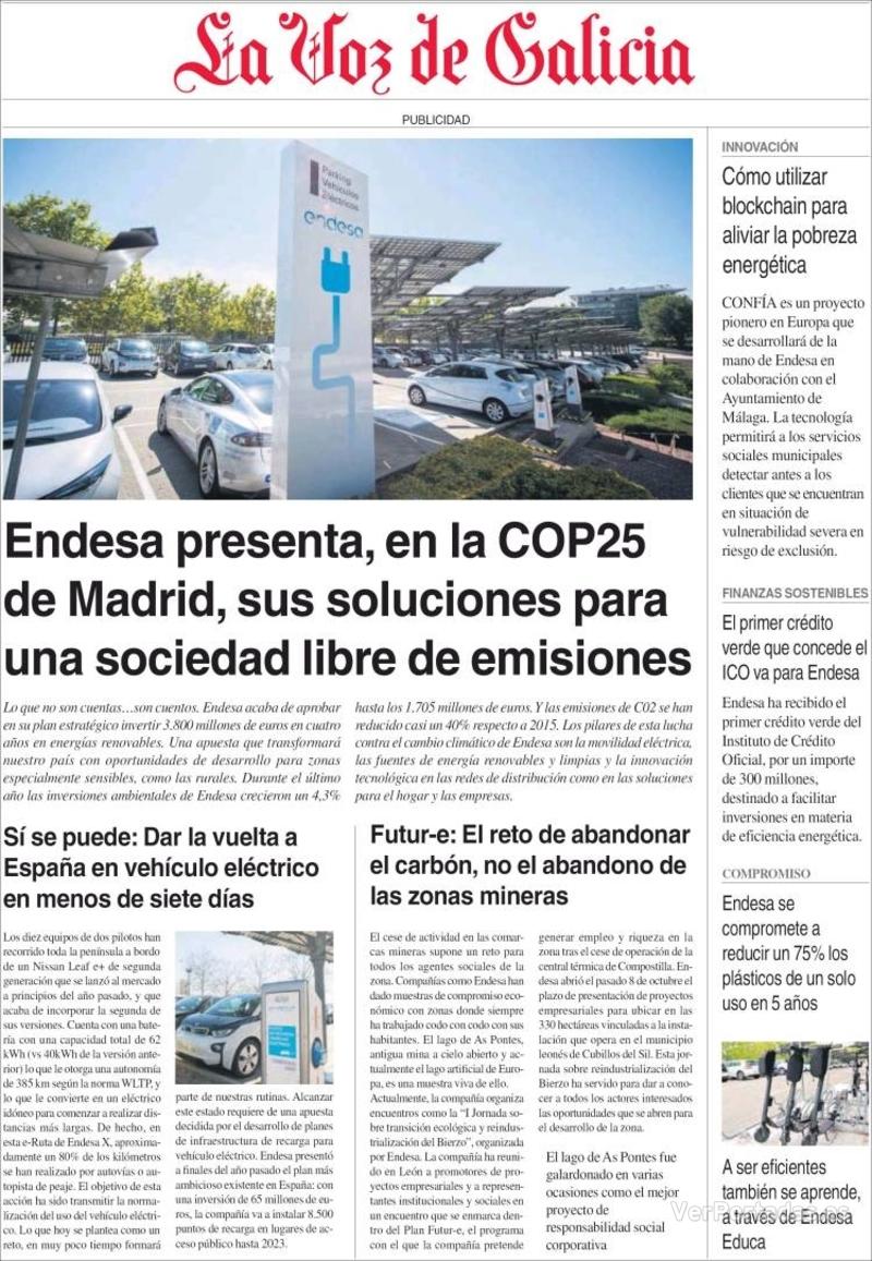 Portada La Voz de Galicia 2019-12-03