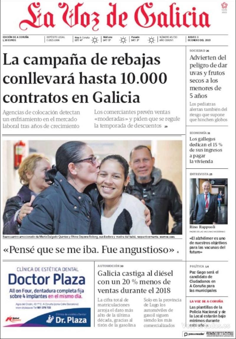 Portada La Voz de Galicia 2019-01-04