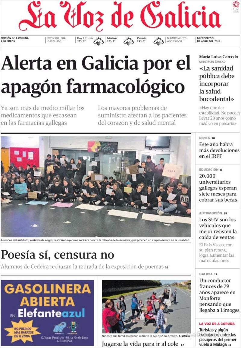 Portada La Voz de Galicia 2019-04-04