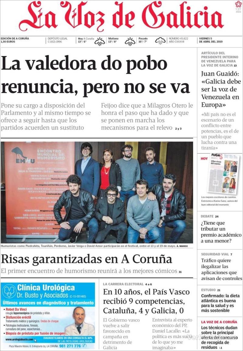 Portada La Voz de Galicia 2019-04-06