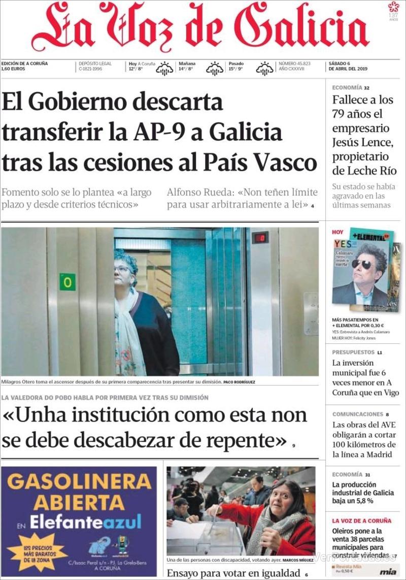 Portada La Voz de Galicia 2019-04-07