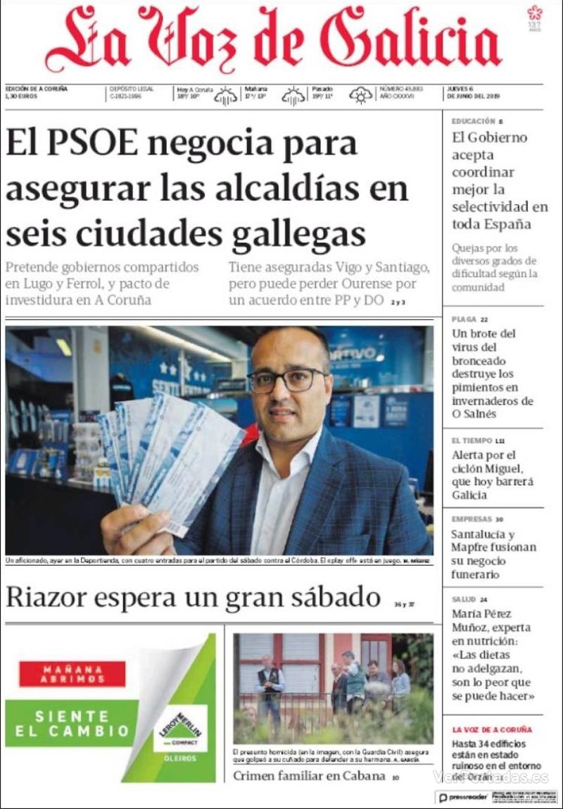 Portada La Voz de Galicia 2019-06-07