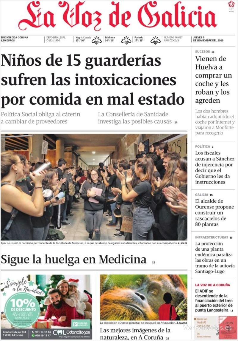 Portada La Voz de Galicia 2019-11-08