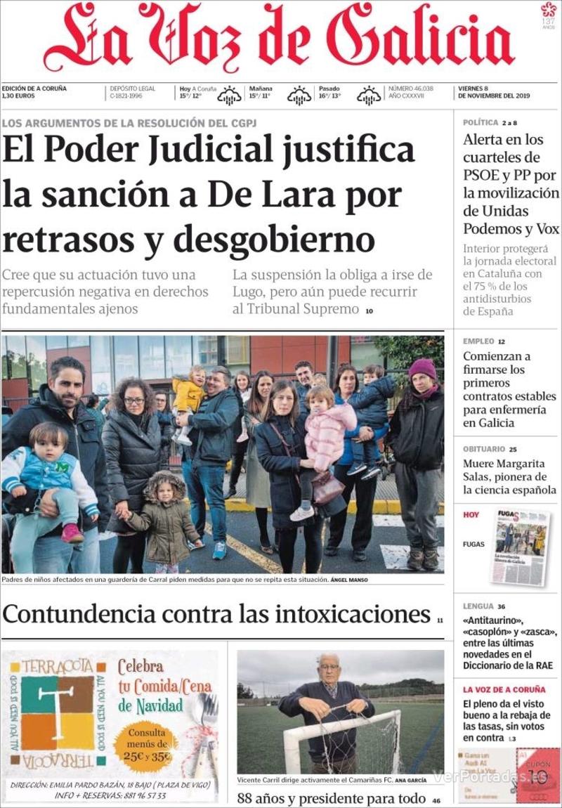 Portada La Voz de Galicia 2019-11-09