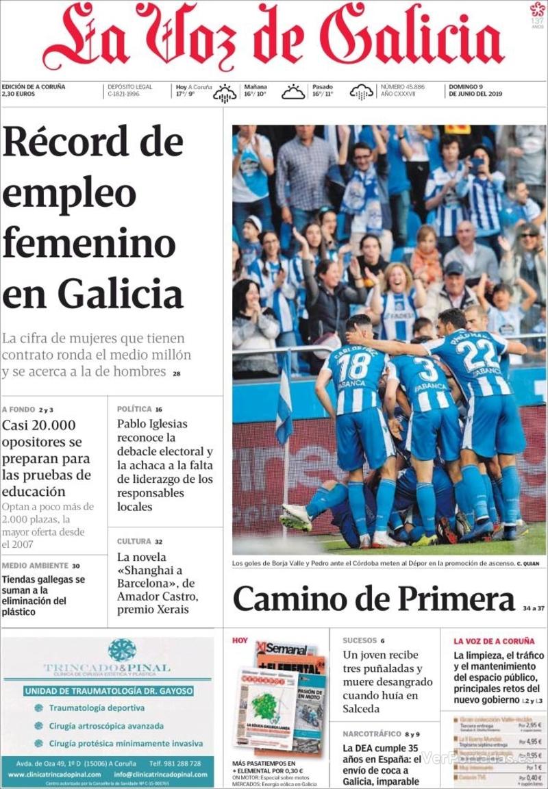 Portada La Voz de Galicia 2019-06-10