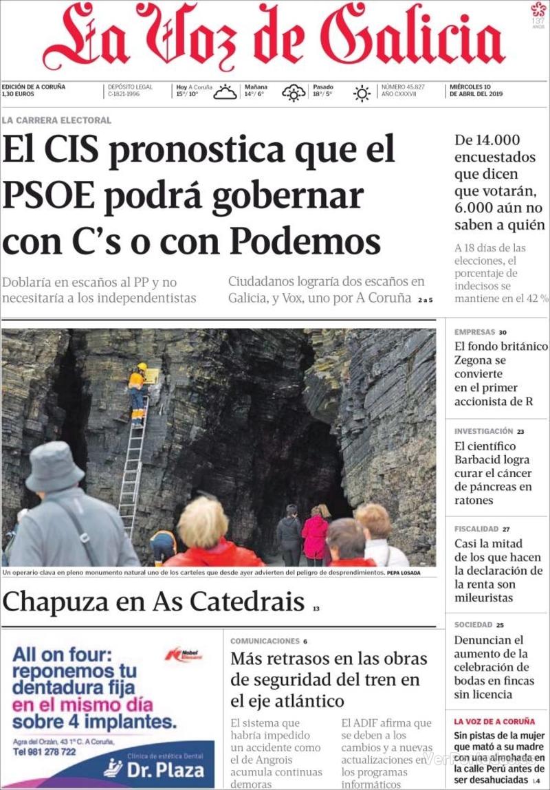 Portada La Voz de Galicia 2019-04-11