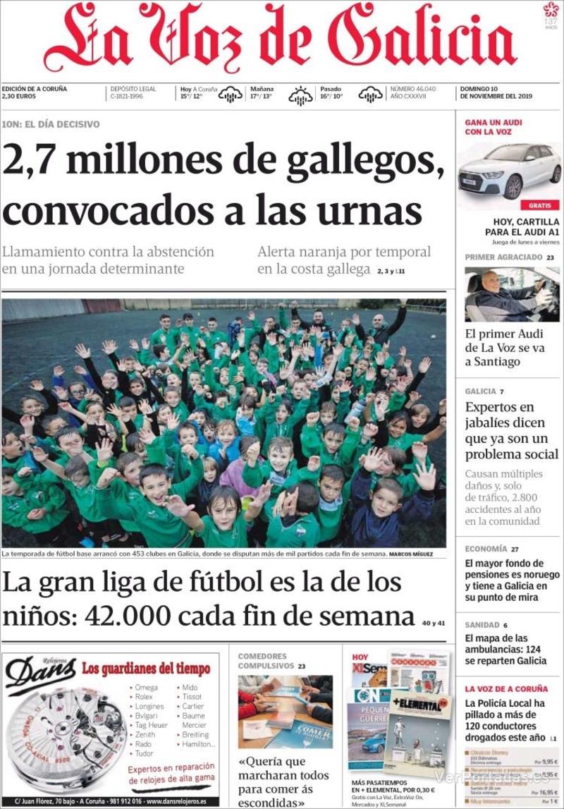 Portada La Voz de Galicia 2019-11-11