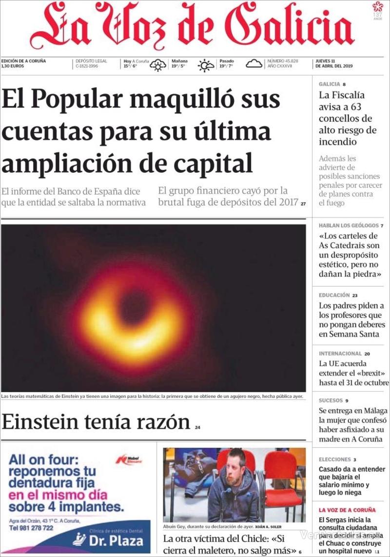 Portada La Voz de Galicia 2019-04-12