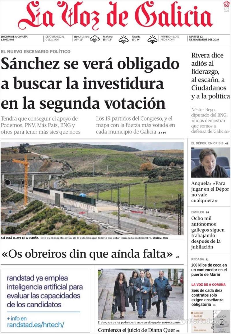 Portada La Voz de Galicia 2019-11-13