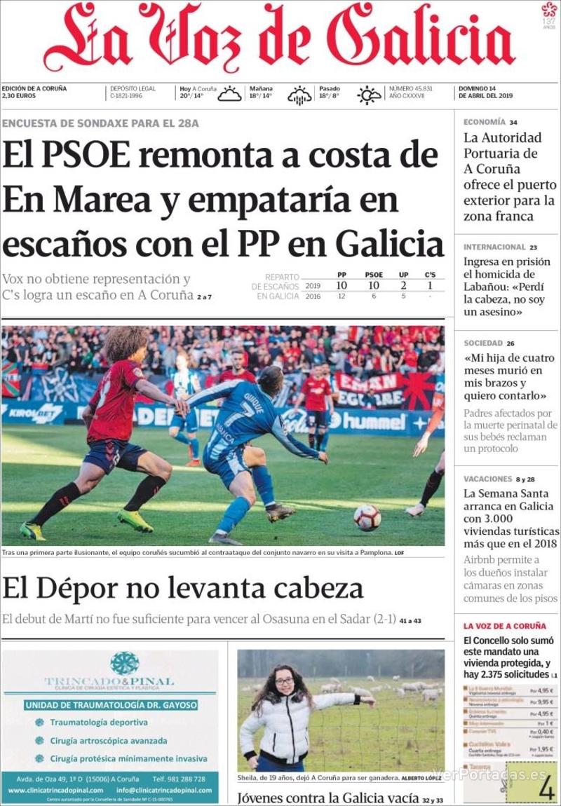 Portada La Voz de Galicia 2019-04-15