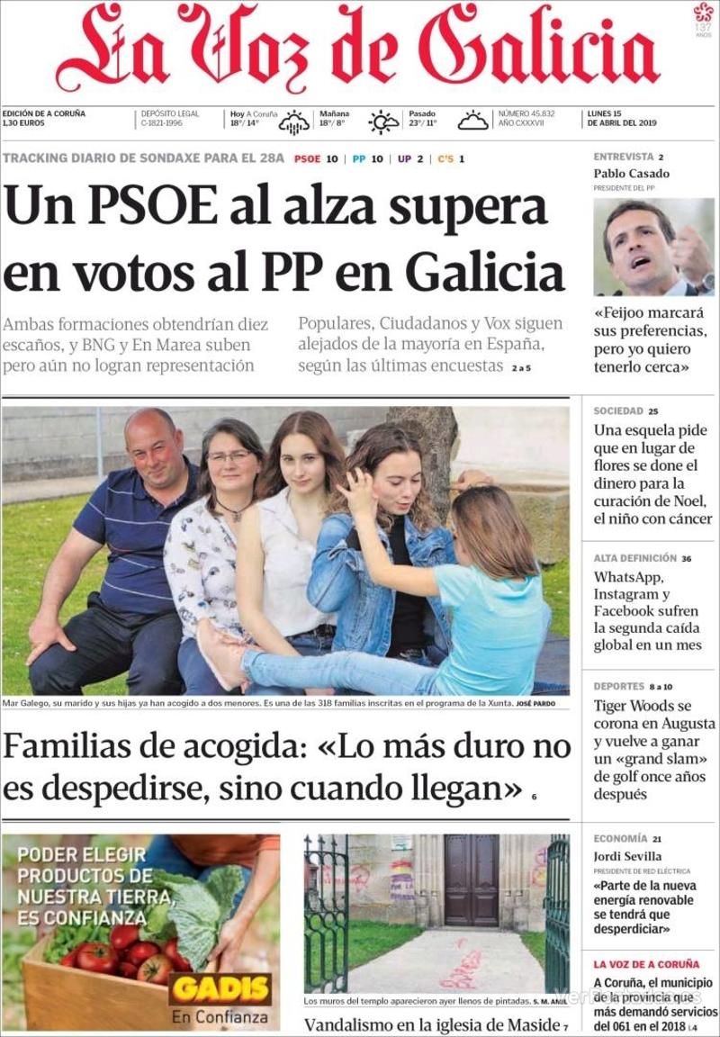 Portada La Voz de Galicia 2019-04-16