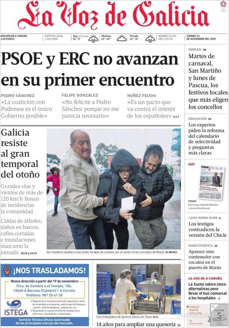 Portada La Voz de Galicia 2019-11-16