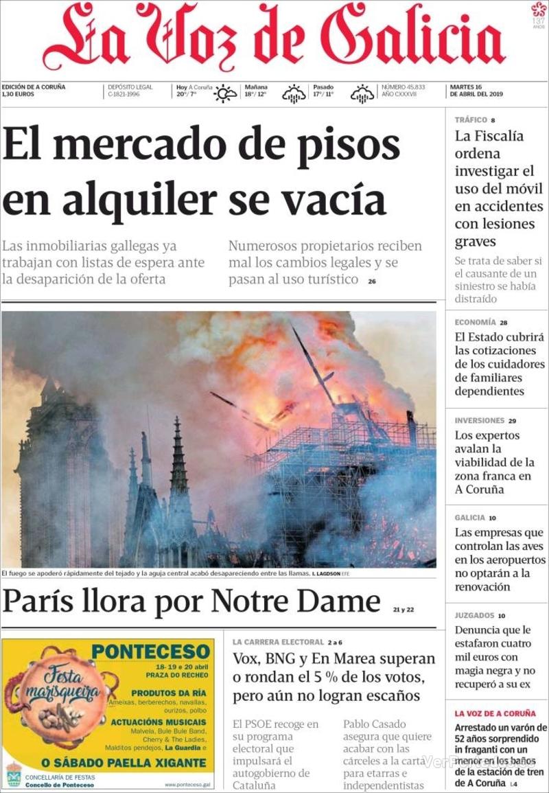 Portada La Voz de Galicia 2019-04-17