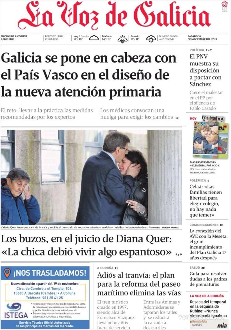 Portada La Voz de Galicia 2019-11-17