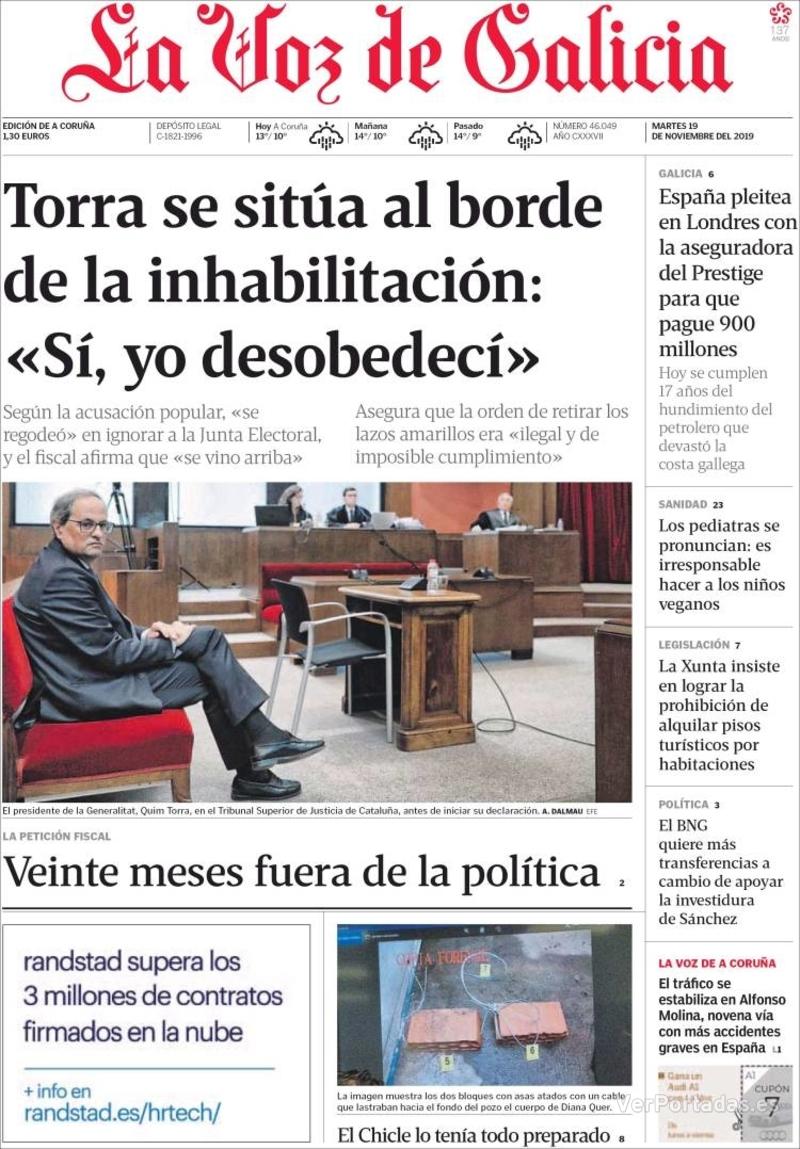 Portada La Voz de Galicia 2019-11-20