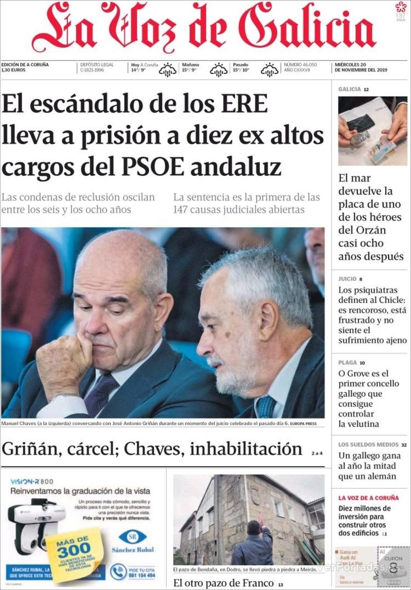 Portada La Voz de Galicia 2019-11-21