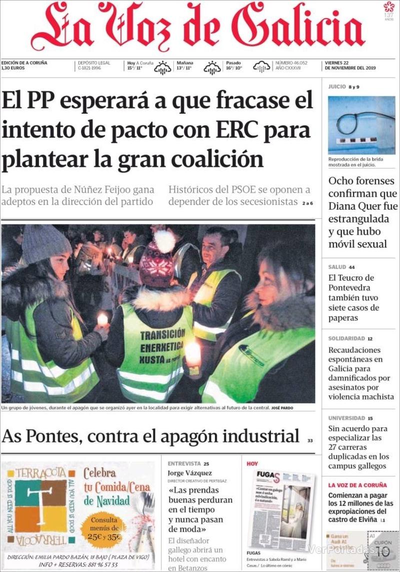 Portada La Voz de Galicia 2019-11-23