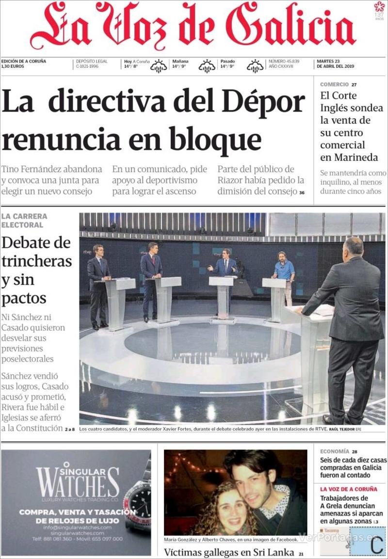 Portada La Voz de Galicia 2019-04-24